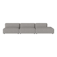 Three-piece modern sofa in soft gray fabric with a minimalist design and smooth texture.