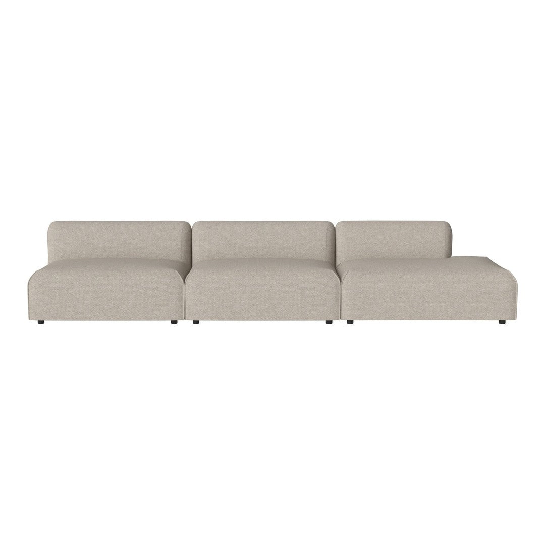 Beige sofa with a minimalist design and smooth texture, featuring clean lines and no visible patterns.
