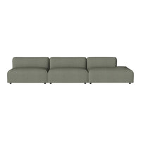 Modern 3-seater sofa in a muted olive green fabric with a smooth texture and minimalistic design.
