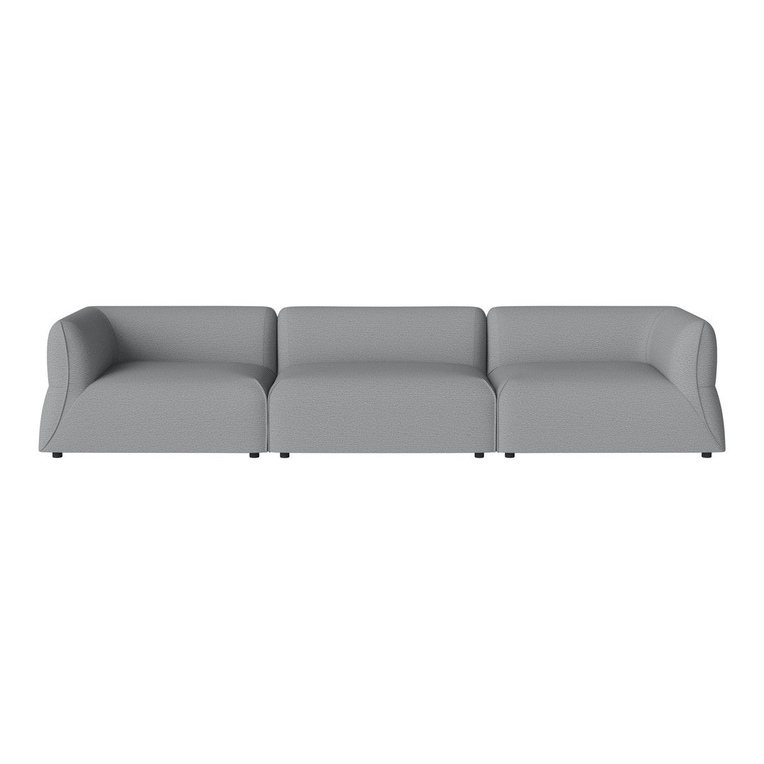 Stylish three-seater sofa in sleek light gray fabric, offering a modern and minimalist aesthetic.