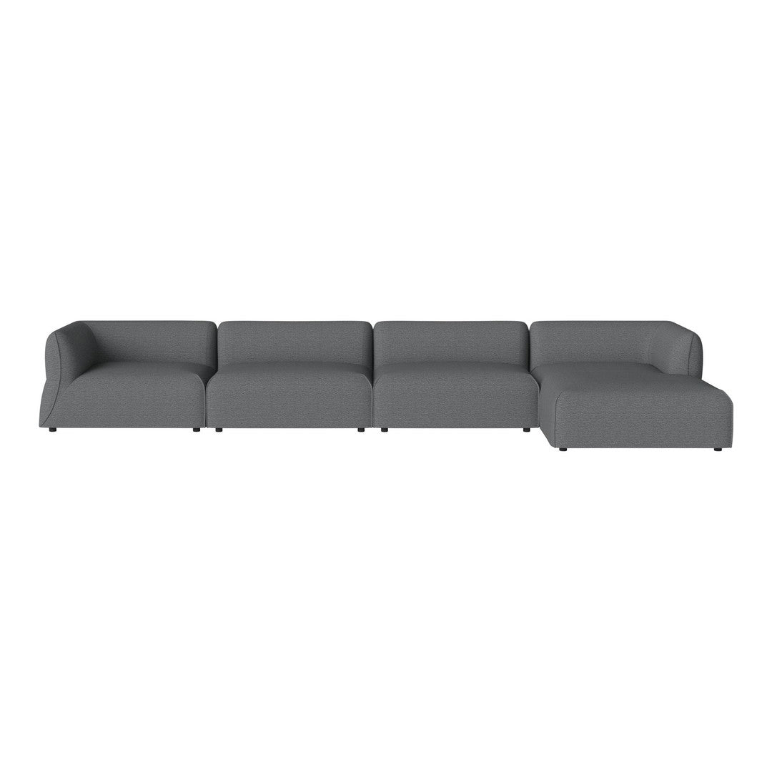 Gray sectional sofa with a sleek, modern design and clean lines, perfect for contemporary living spaces.