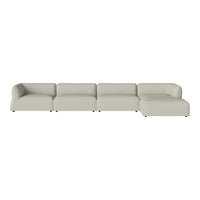 Modern modular sofa in soft beige upholstery with a smooth, minimalist design. Perfect for any contemporary living space.