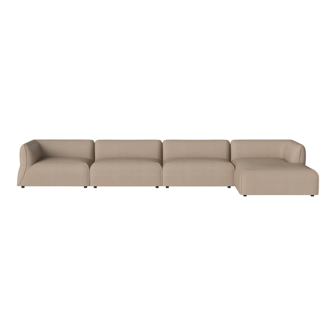 Beige modular sectional sofa with clean lines and minimalistic design, perfect for modern living spaces.
