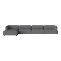 Gray modular sofa featuring a sleek, minimalist design with clean lines and smooth upholstery. Perfect for modern decor.