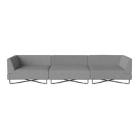 Modern gray sectional sofa with a smooth fabric finish and sleek metal legs, perfect for contemporary interiors.