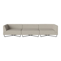 Beige sectional sofa with clean lines and a textured fabric, featuring sleek metal legs for a modern look.