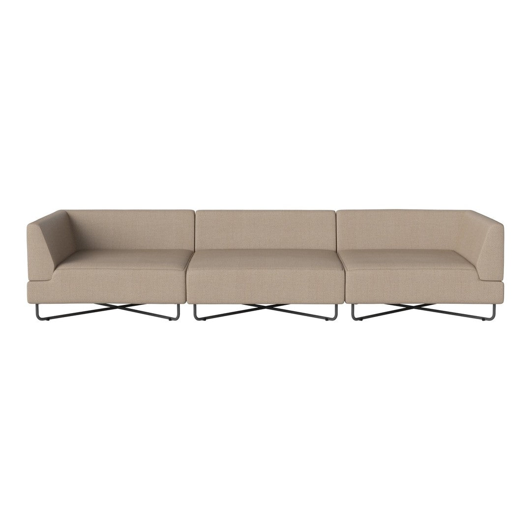 Beige modern sectional sofa with clean lines and minimalistic design, featuring a stylish metal base.