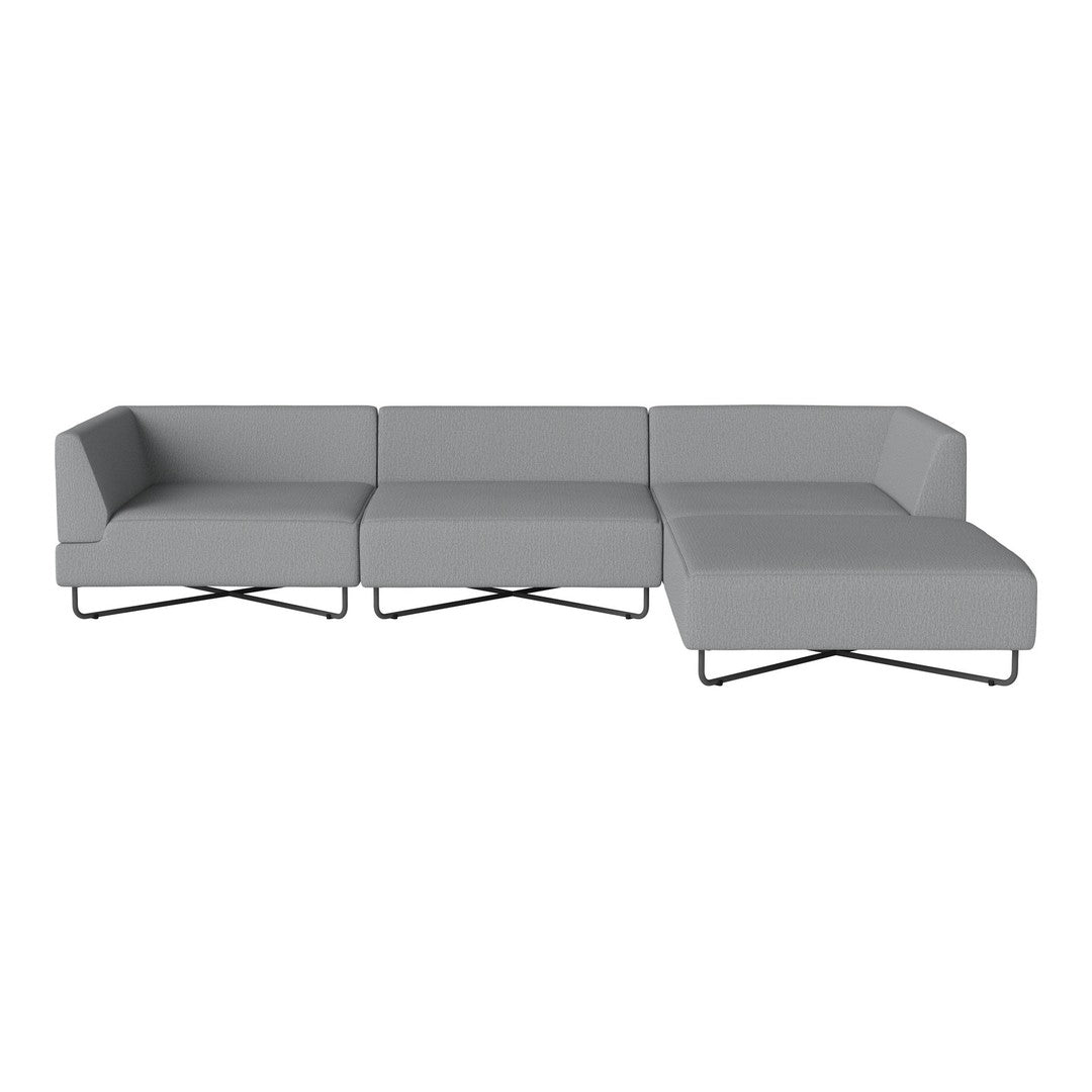 Modern gray sectional sofa with minimalist design and sleek metal legs. Perfect for contemporary living spaces.