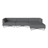 Modern gray sectional sofa with clean lines and minimalistic design, featuring a solid color and no patterns.