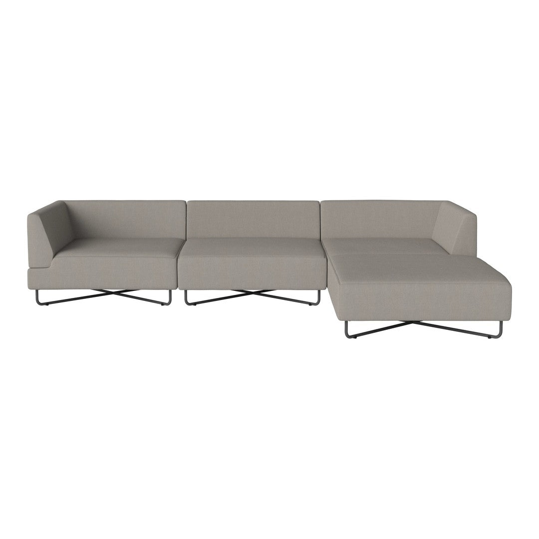 Modern grey sectional sofa with clean lines and minimalist design. Perfect for contemporary living spaces.