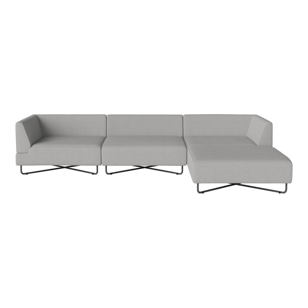 Modern gray sectional sofa with sleek lines and minimalist design. Perfect for contemporary living spaces.