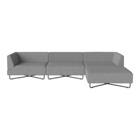 Modern gray sectional sofa with a sleek design and clean lines, featuring a smooth fabric texture and minimalistic style.