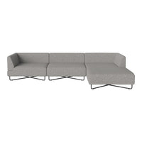 "Modern gray sectional sofa with a textured fabric and minimalist black metal legs."