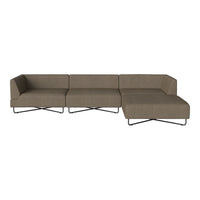 Modern sectional sofa in muted brown fabric with a sleek, minimalist design and black metal legs.