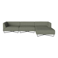 Gray sectional sofa with a modern, minimalist design and sleek black metal legs. Textured upholstery adds depth.