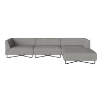 Modern gray sectional sofa with a sleek, minimalist design and clean lines, featuring a solid color finish.