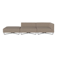 Modern sectional sofa in soft taupe fabric with subtle texture and sleek black metal legs. Perfect for contemporary decor.