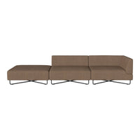 Brown fabric sectional sofa with clean lines and modern design, featuring upholstered seating and sleek metal legs.