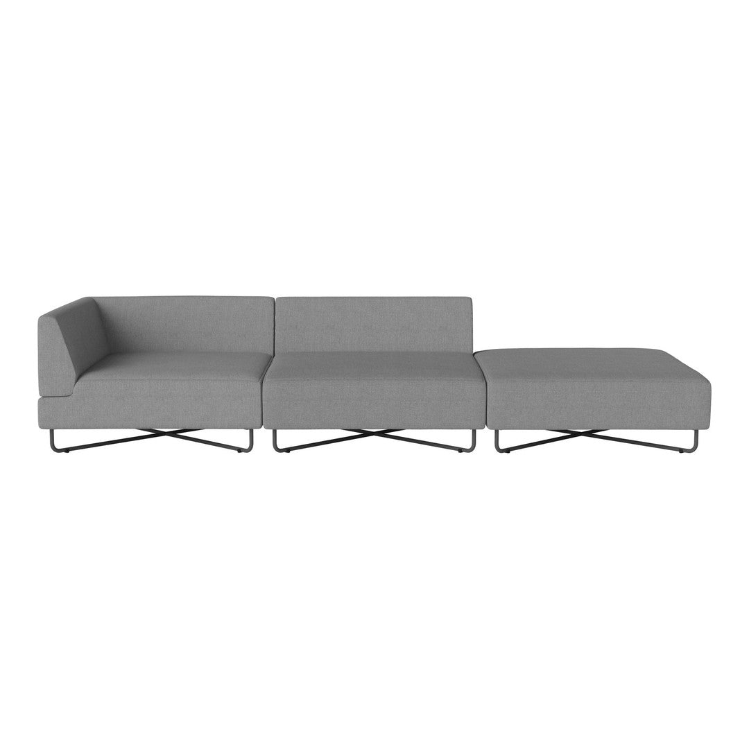Modern gray sectional sofa with clean lines and subtle texture on a minimalist metallic frame. Perfect for contemporary decor.