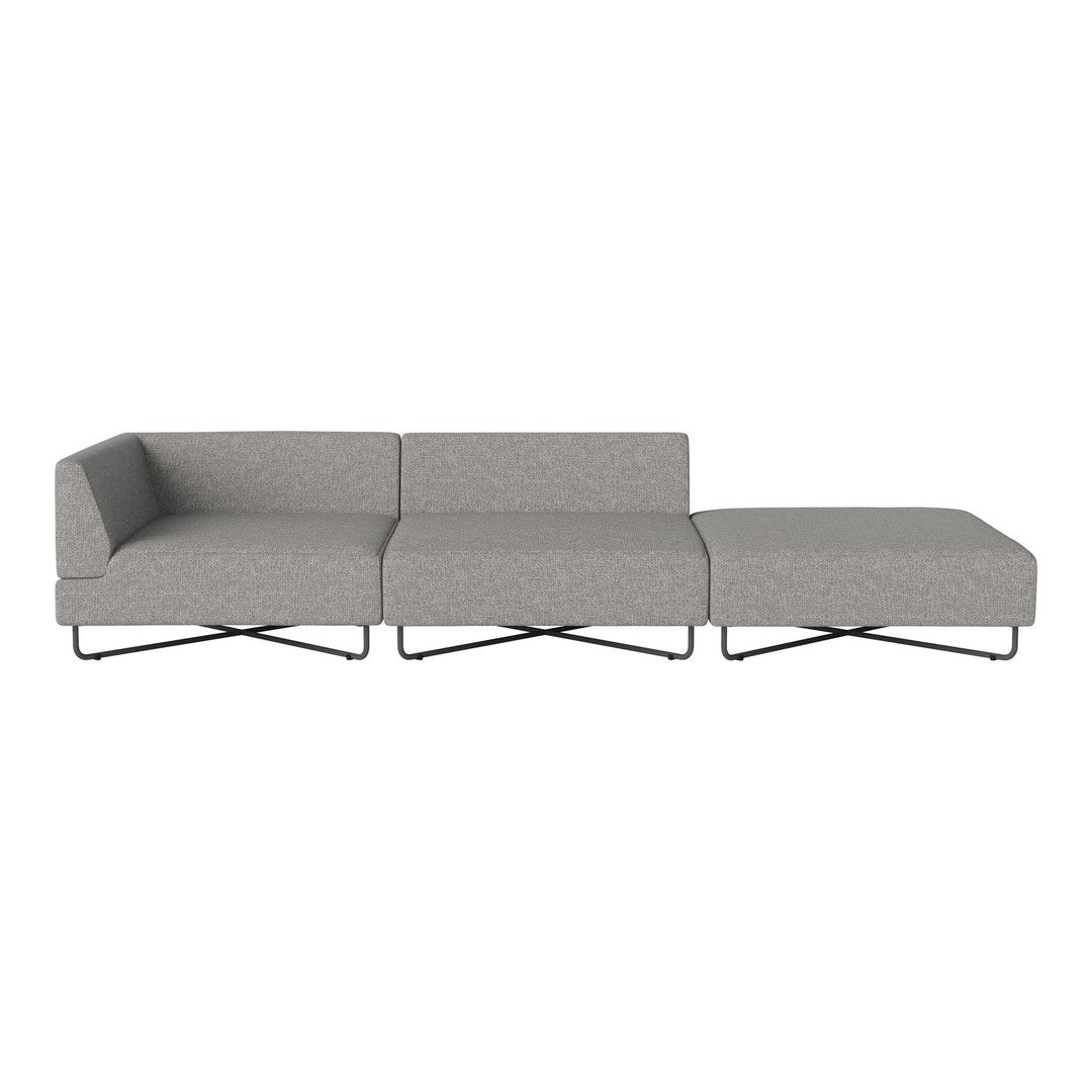 Modern gray sectional sofa with a sleek, minimalist design and subtle textured fabric. Perfect for contemporary decor.