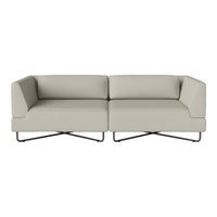 Light gray modern sofa with a sleek, minimalist design and smooth upholstery accentuated by metal legs.