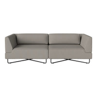 Gray fabric sofa with clean lines and minimalist design, featuring a sleek black metal frame. Perfect for modern interiors.