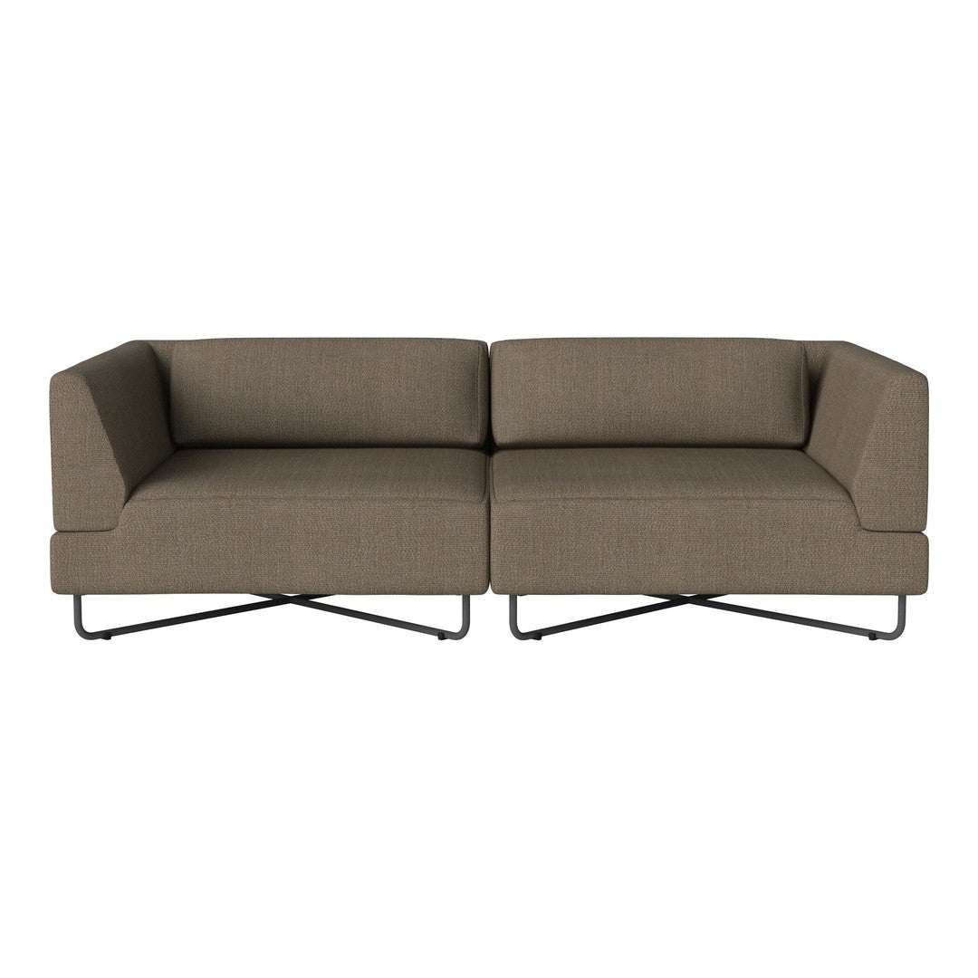 Brown fabric sofa with a sleek, modern design and minimalist black metal legs. Perfect for contemporary living spaces.