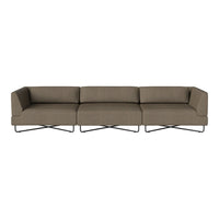 Modern three-seat sofa in earthy brown fabric with sleek metal legs and minimalist design. Ideal for stylish living spaces.