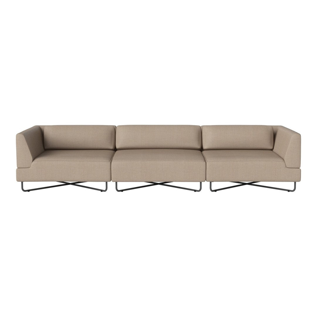 Beige modern sectional sofa with a sleek design and minimalist style, featuring smooth upholstery and metal legs.