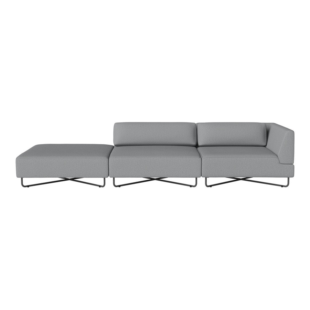 Modern gray sectional sofa with a minimalist design and sleek metal legs. Perfect for contemporary living spaces.