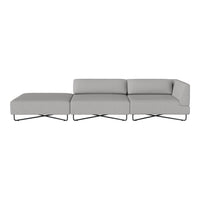 Modern grey sectional sofa with smooth fabric upholstery and sleek metal legs. Minimalist design without patterns.