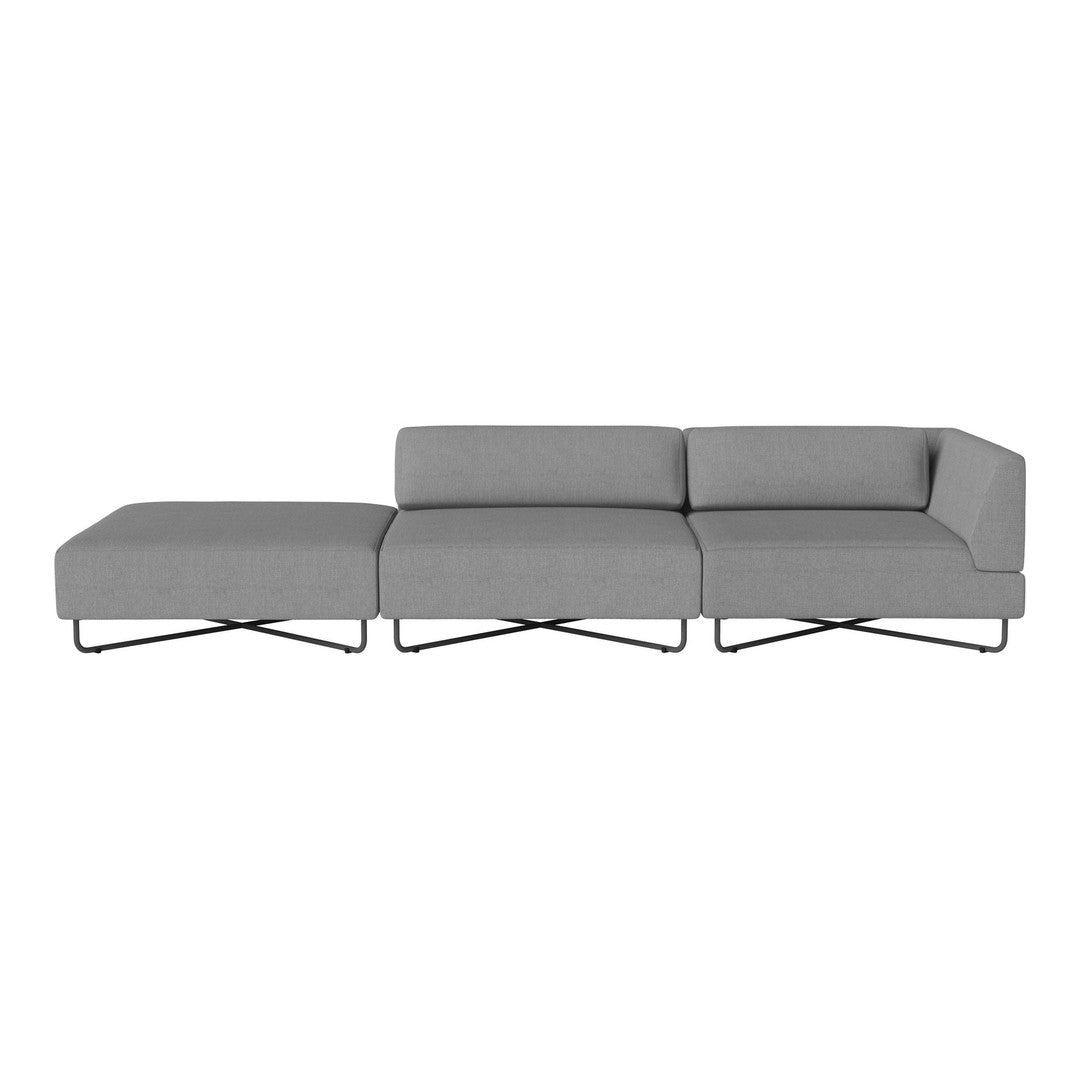 Gray sectional sofa with a sleek design and solid pattern, featuring modern metal legs for a contemporary look.