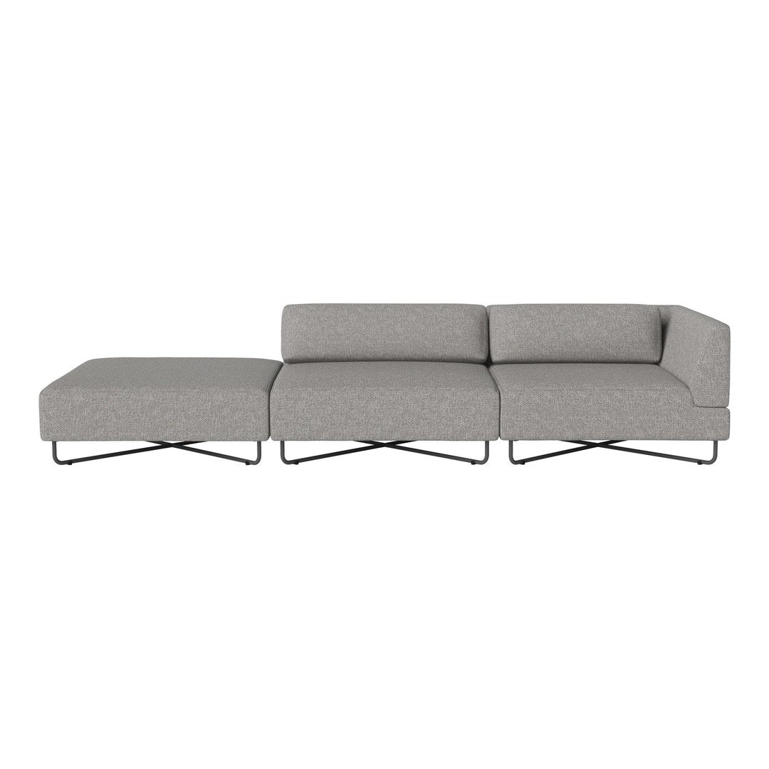 Modern gray sectional sofa with subtle textured fabric and sleek metal legs. Perfect for contemporary living spaces.