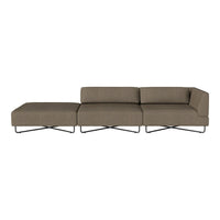 Modern sectional sofa in muted brown fabric with clean lines and a sleek black metal frame. Ideal for contemporary decor.
