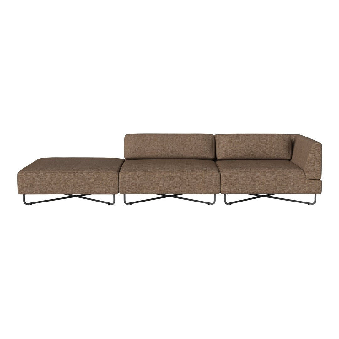 Modern sectional sofa in rich brown fabric with a sleek, minimalist design and metal base. Perfect for contemporary decor.