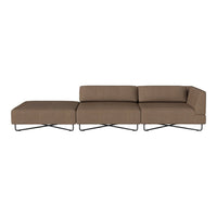 Modern sectional sofa in rich brown fabric with a sleek, minimalist design and metal base. Perfect for contemporary decor.