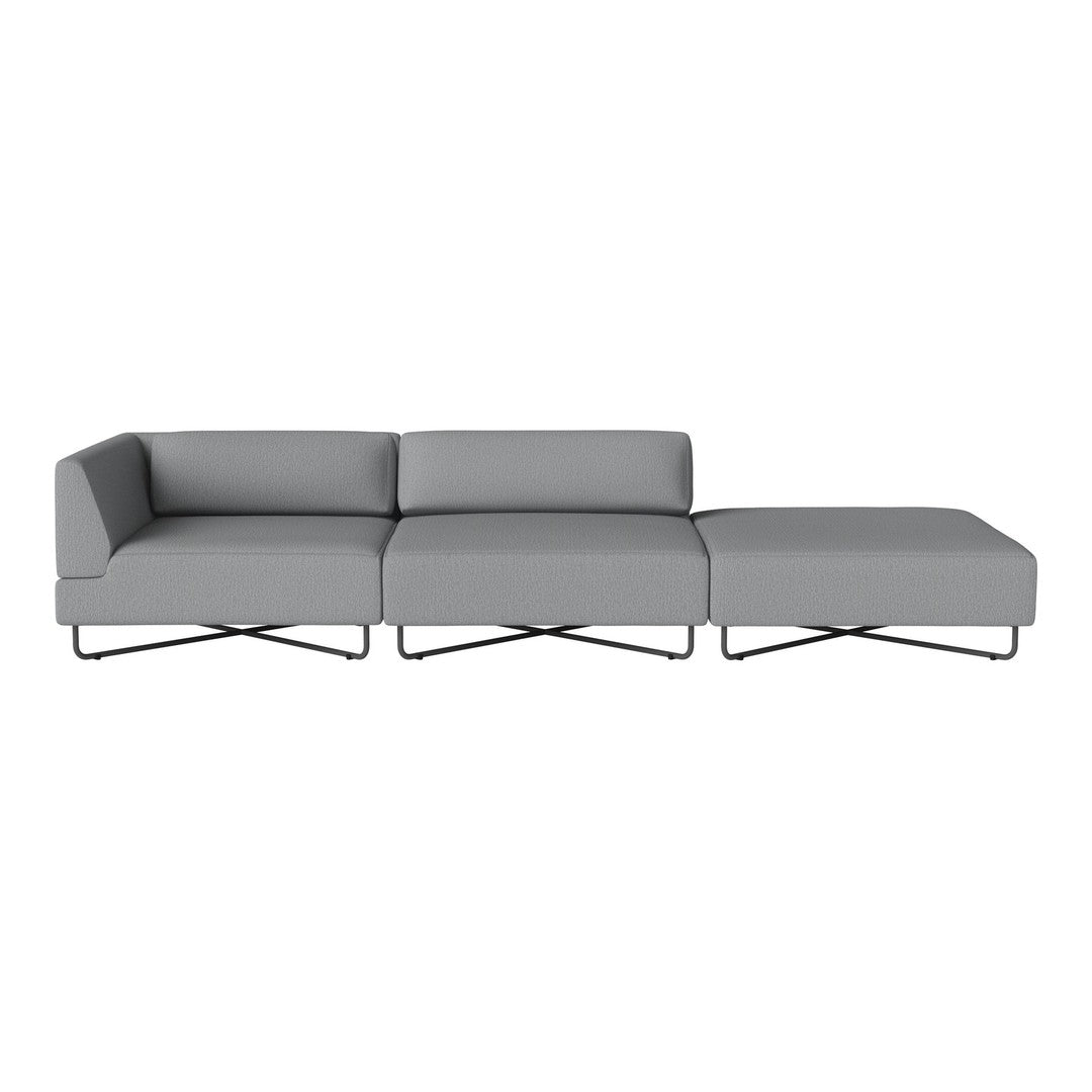 Modern gray sectional sofa with clean lines and sleek metal legs. Ideal for contemporary living spaces.