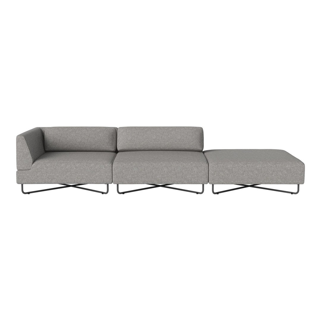 Gray modular sofa with a sleek design and subtle texture, featuring a minimalist style and metal accents.