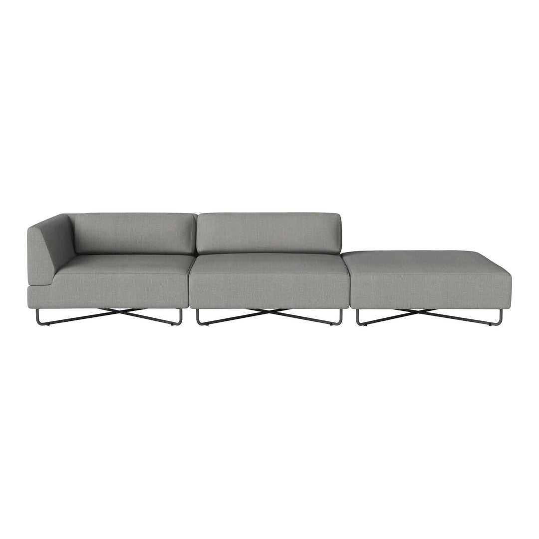 Modern gray sectional sofa with a sleek design and minimalist black metal legs. Perfect for contemporary living spaces.