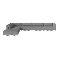 Gray sectional sofa with clean lines and sleek design, featuring a modern, minimalistic pattern.