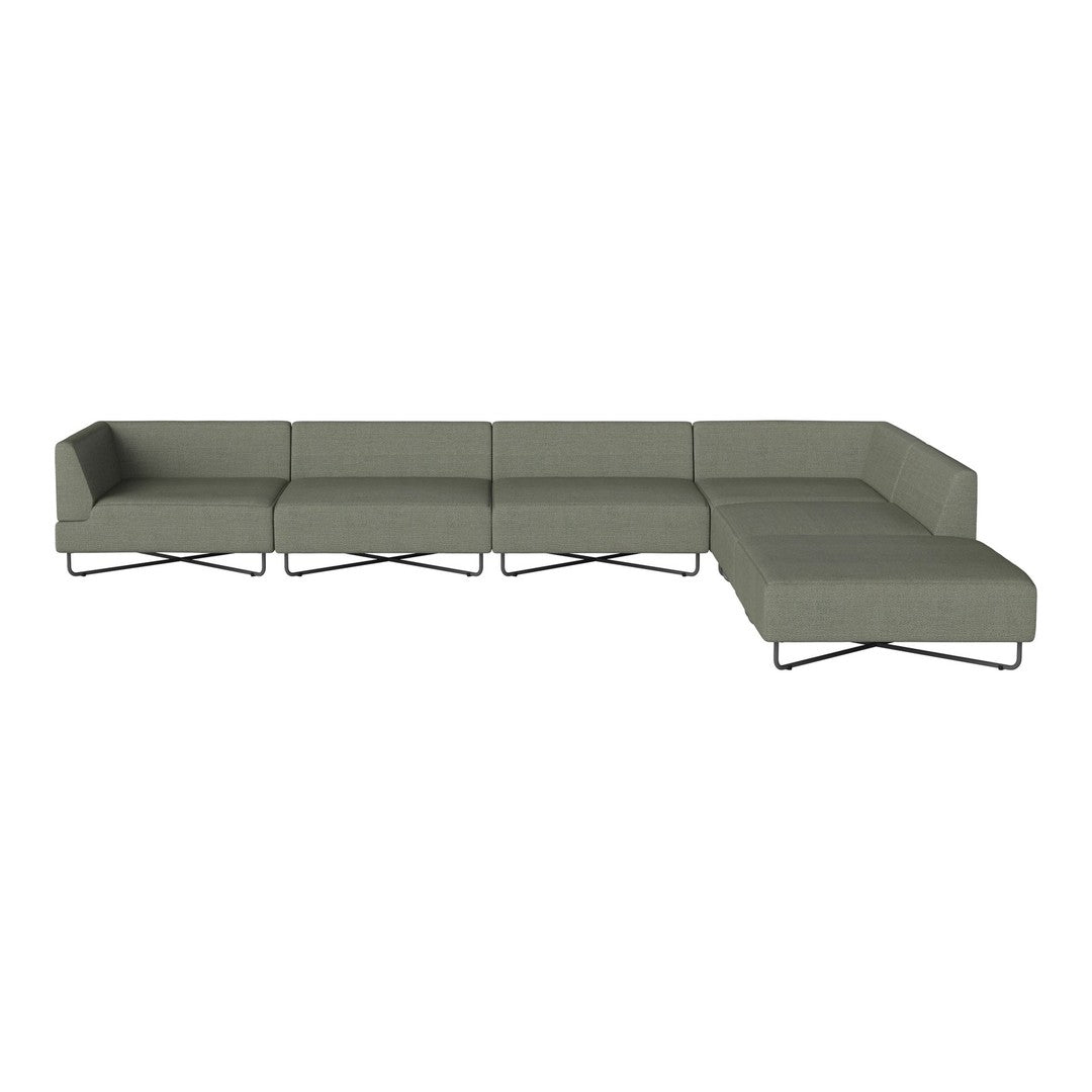 Modern sectional sofa in muted olive green with clean lines and minimalist design. Perfect for stylish living spaces.