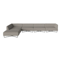 Modern gray sectional sofa with clean lines and minimalistic design, featuring a sleek metal frame.