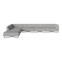Gray sectional sofa with a modern minimalistic design and sleek metal legs, featuring clean lines and no patterns.