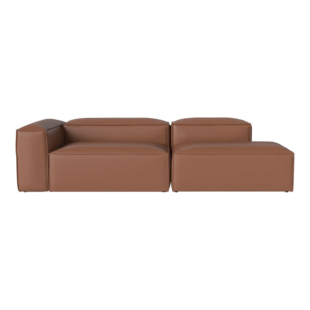 "Modern brown leather sectional sofa with sleek, minimalist design and smooth, uniform texture."