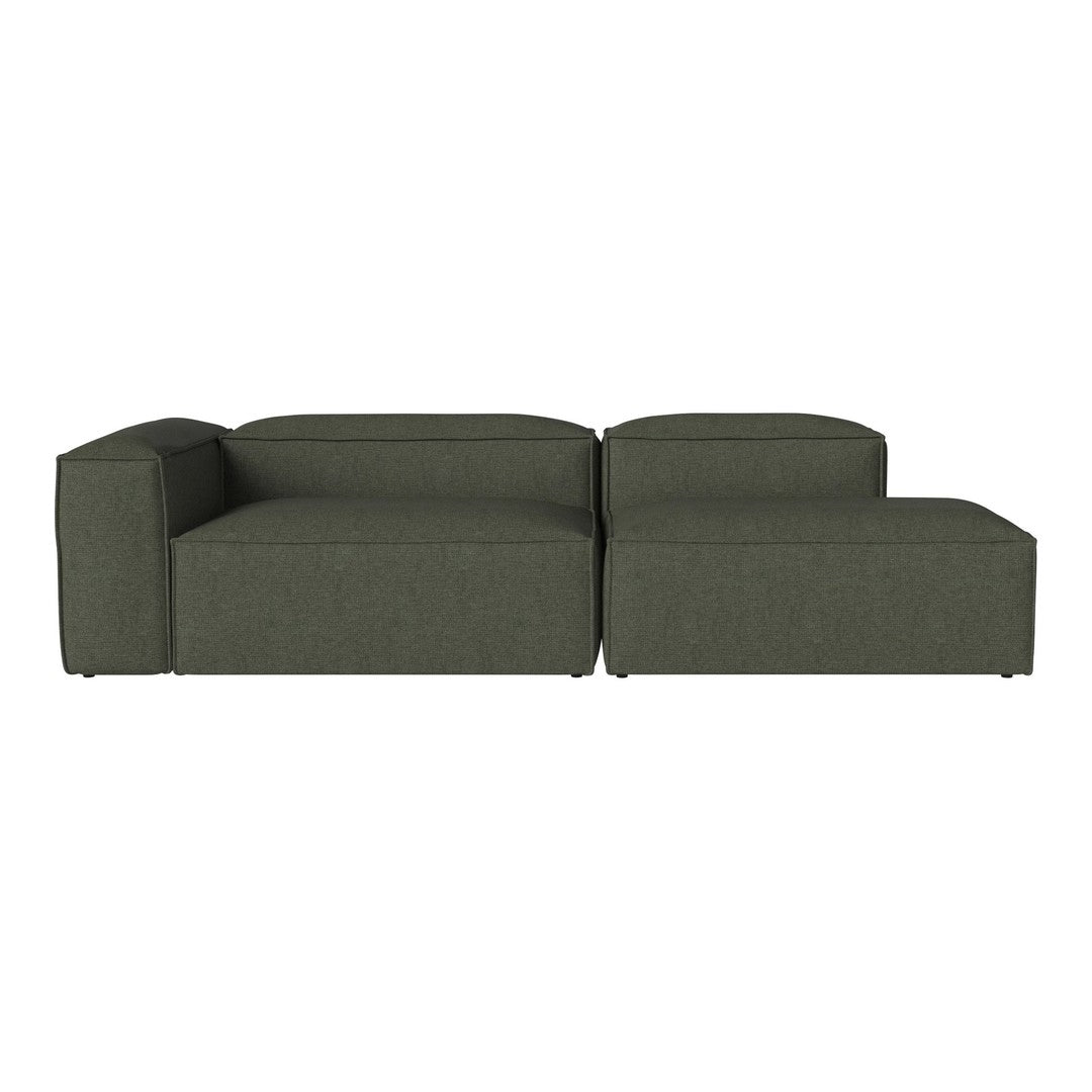 Dark green modular sofa with a clean, modern design and textured fabric upholstery. Ideal for contemporary living spaces.