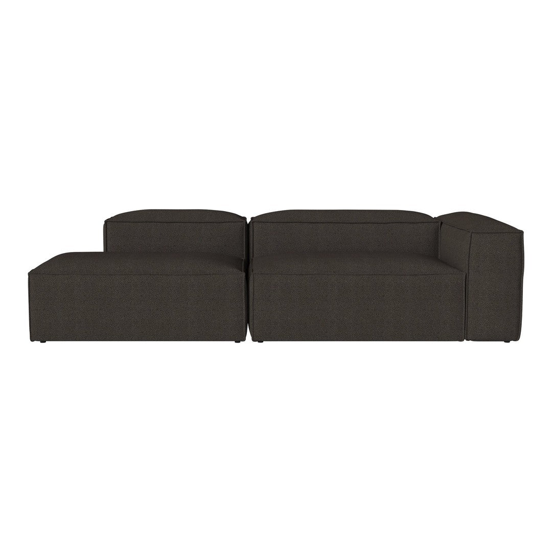 Dark brown modular sofa with a textured pattern, featuring clean lines and a contemporary design.