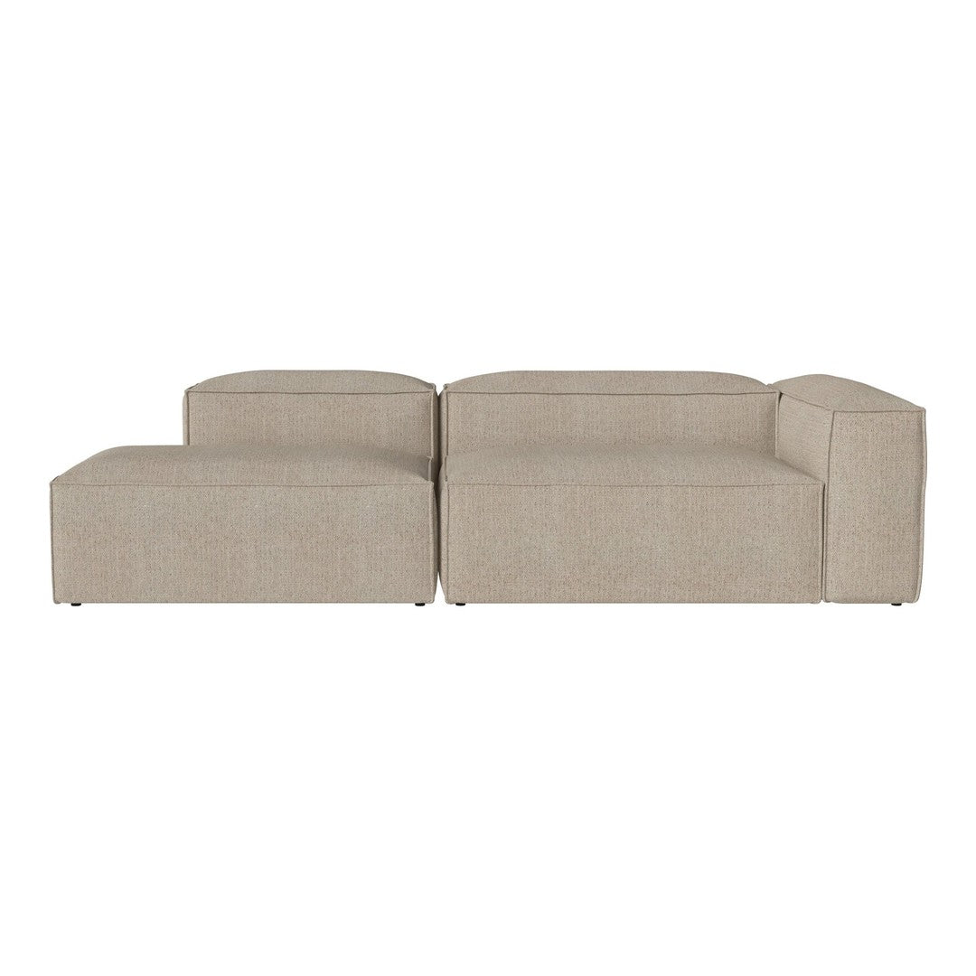 Modern beige sectional sofa with a soft, textured fabric and clean lines, perfect for contemporary decor.