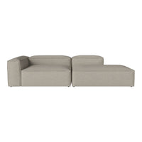 Beige modern sectional sofa with clean lines and a textured fabric pattern, perfect for contemporary living spaces.