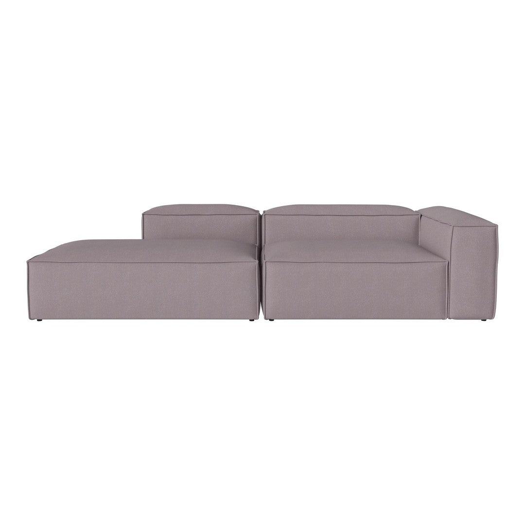L-shaped sectional sofa in soft gray fabric with clean lines and minimalist design. Ideal for modern living spaces.