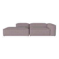 L-shaped sectional sofa in soft gray fabric with clean lines and minimalist design. Ideal for modern living spaces.